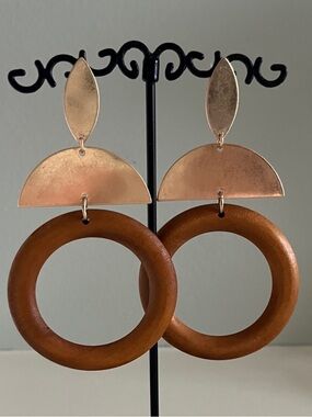 Soft Surroundings Safia Earring Geometric Wood Earrings in Brown & Gold NWT